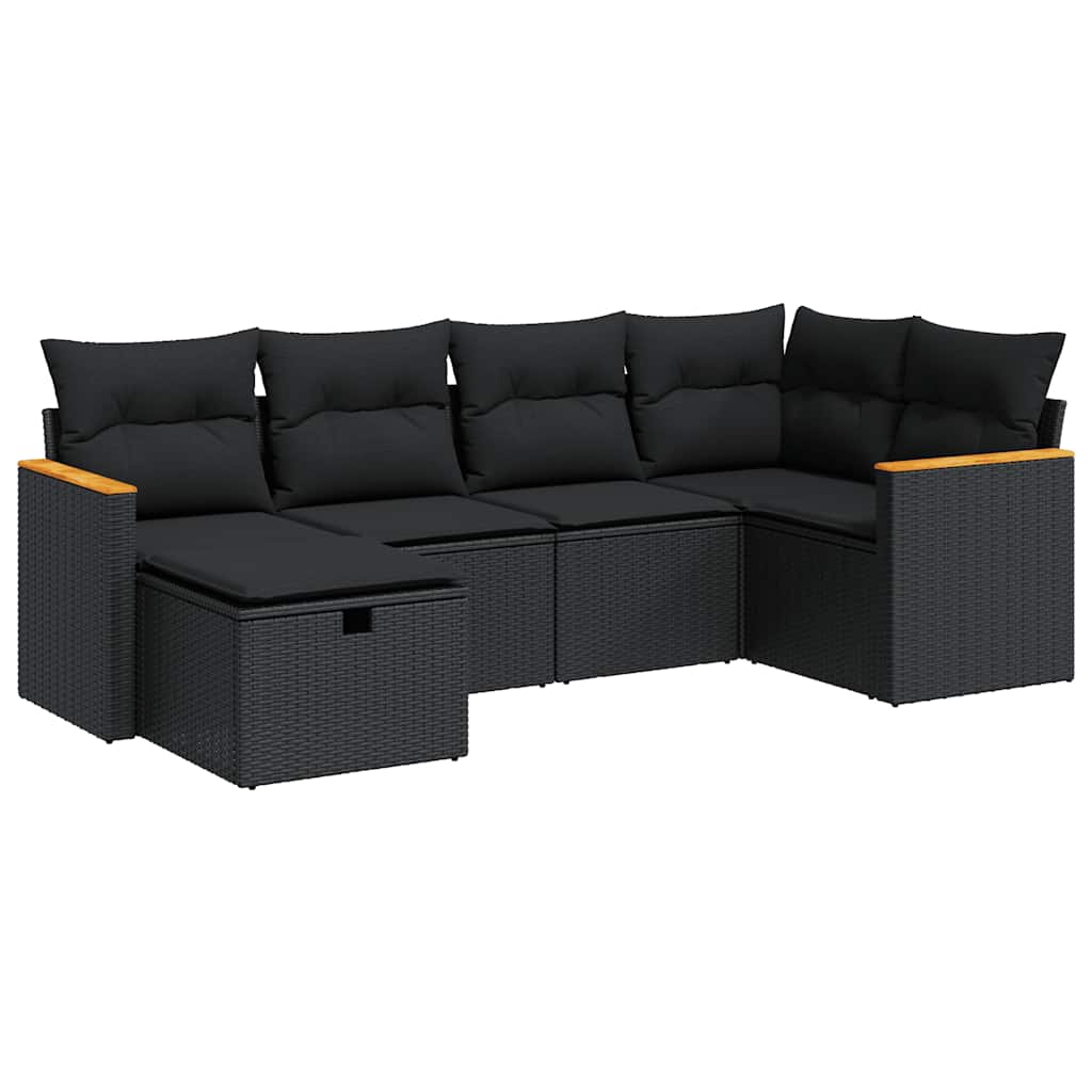 Set Divano da Giardino 6 pz con Cuscini Nero in Polyrattan | homemem39