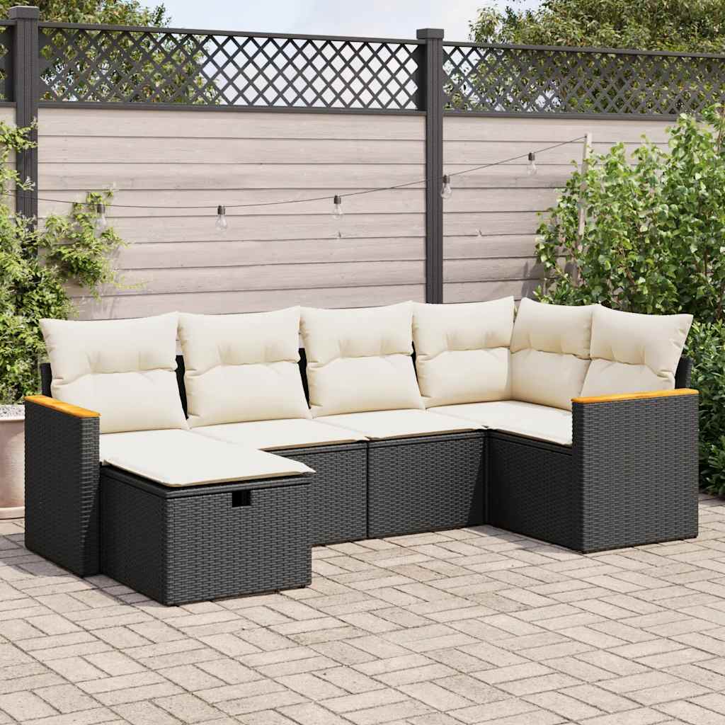 Set Divano da Giardino 6 pz con Cuscini Nero in Polyrattan - homemem39