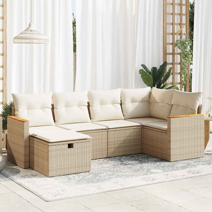 Set Divano da Giardino 6 pz con Cuscini Beige in Polyrattan