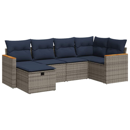 Set Divano da Giardino 6 pz con Cuscini Grigio in Polyrattan