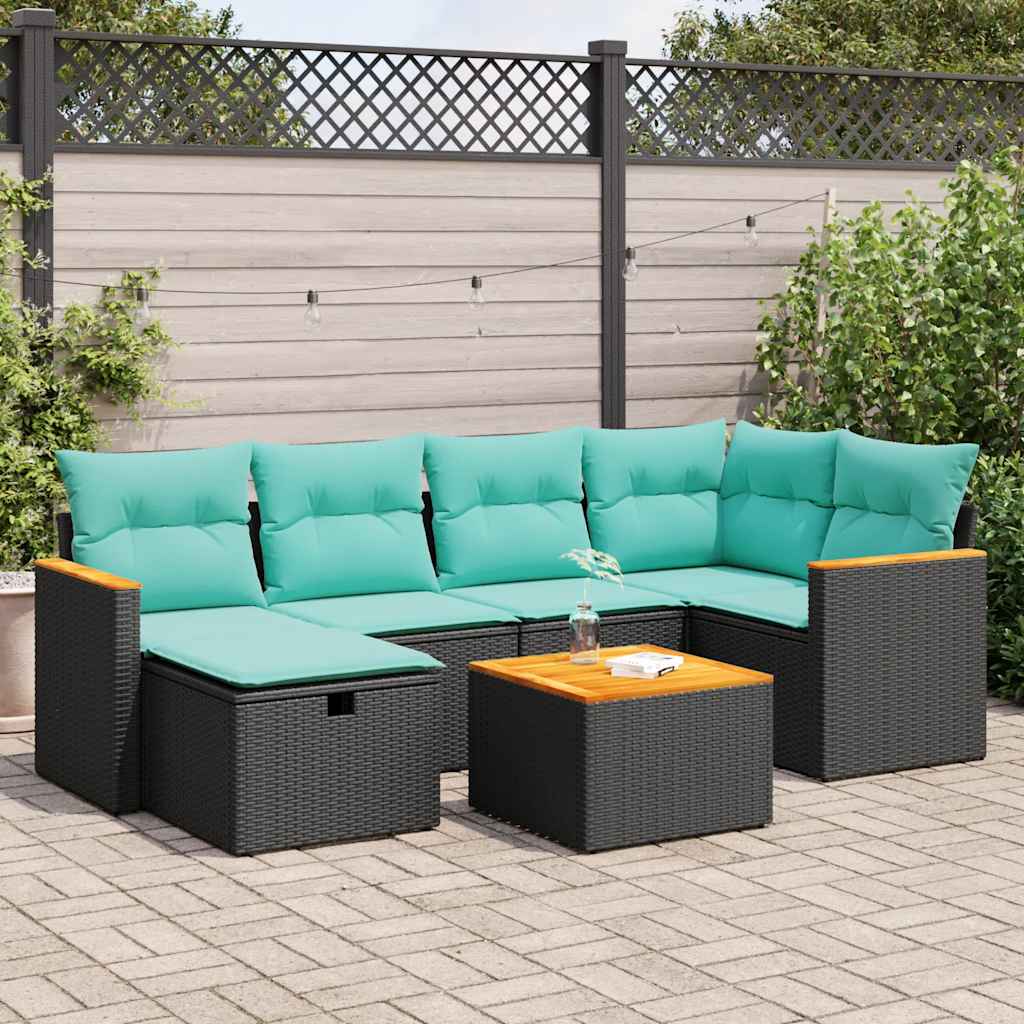Set Divani da Giardino con Cuscini 7pz Nero Polyrattan | homemem39