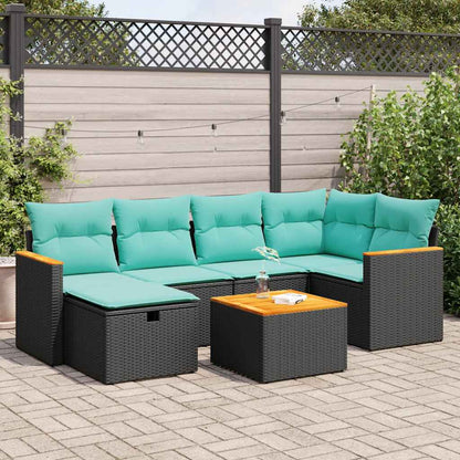 Set Divani da Giardino con Cuscini 7pz Nero Polyrattan | homemem39