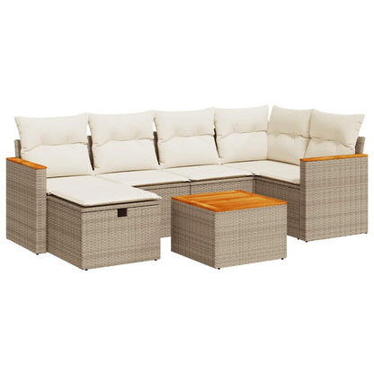 Set Divani da Giardino 7 pz con Cuscini Beige in Polyrattan | homemem39