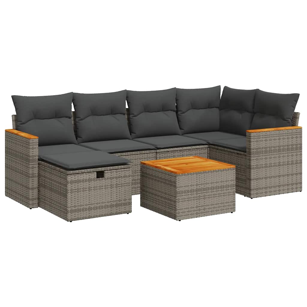 Set Divani da Giardino 7 pz con Cuscini Grigio in Polyrattan | homemem39