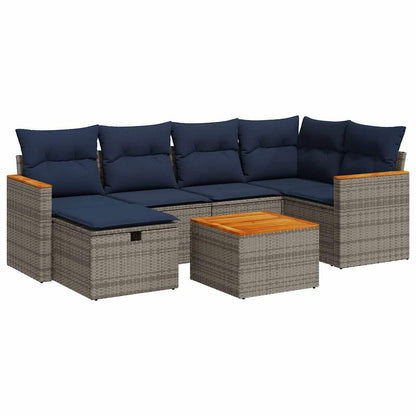 Set Divani da Giardino 7 pz con Cuscini Grigio in Polyrattan | homemem39