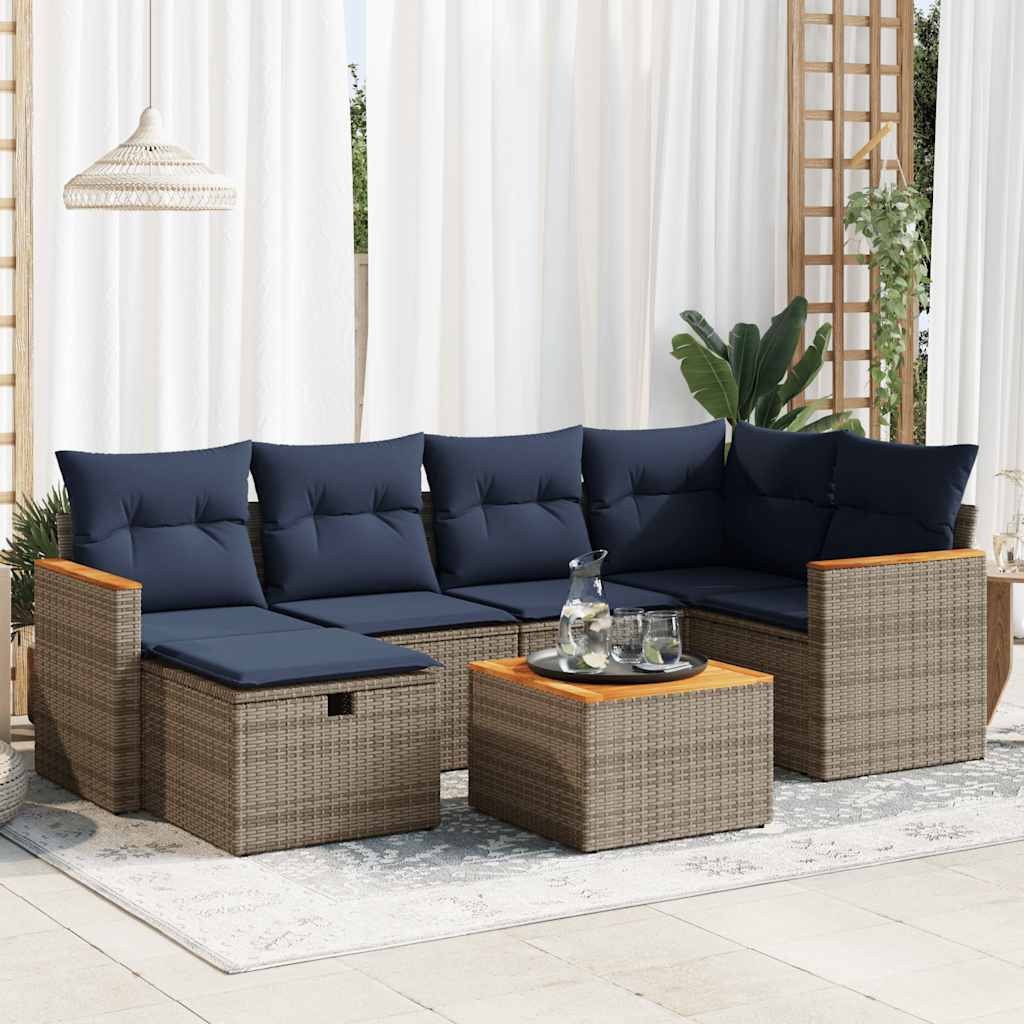 Set Divani da Giardino 7 pz con Cuscini Grigio in Polyrattan | homemem39