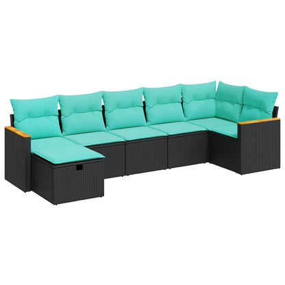 Set Divani da Giardino con Cuscini 7pz Nero Polyrattan