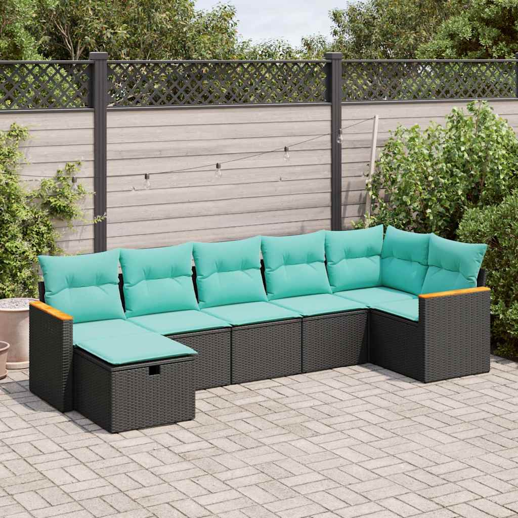 Set Divani da Giardino con Cuscini 7pz Nero Polyrattan | homemem39