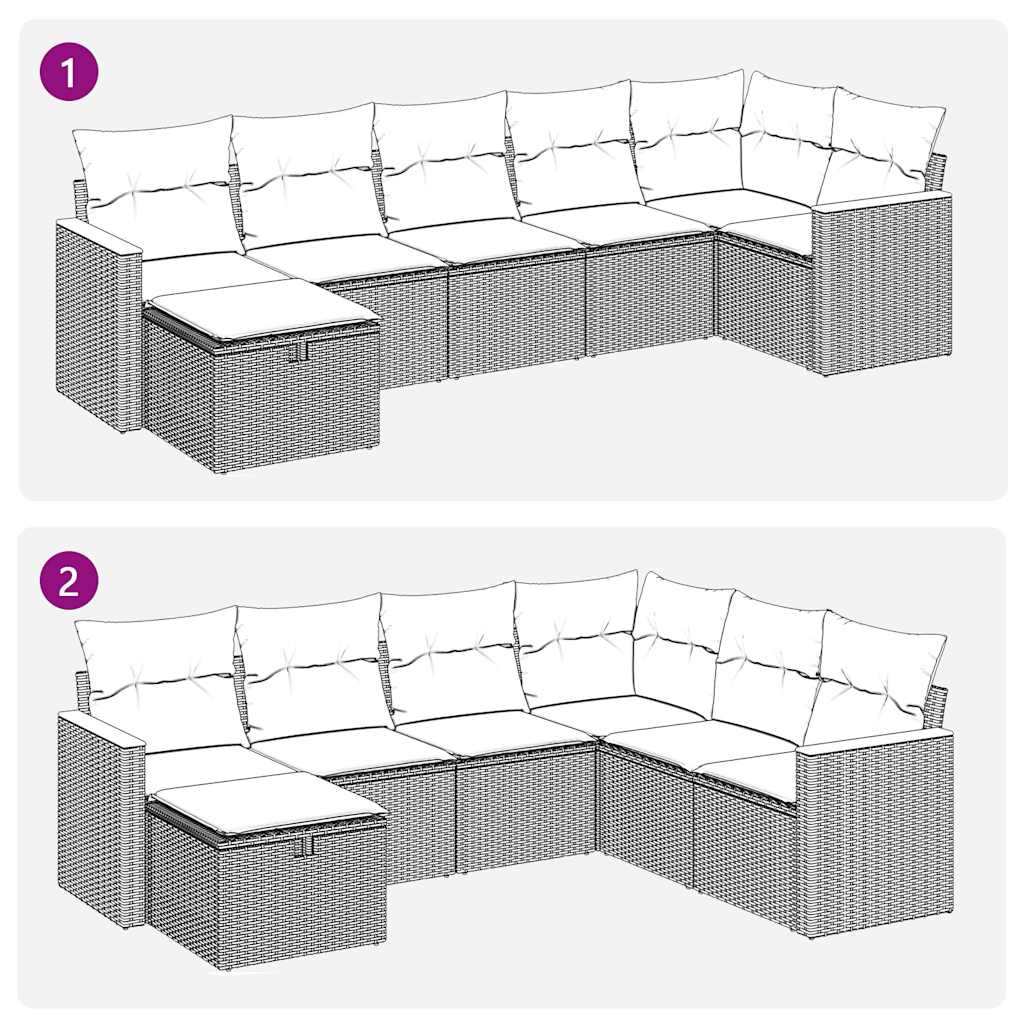 Set Divani da Giardino 7 pz con Cuscini Beige in Polyrattan | homemem39
