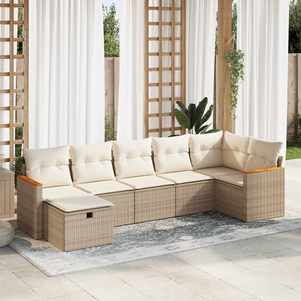 Set Divani da Giardino 7 pz con Cuscini Beige in Polyrattan | homemem39