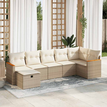 Set Divani da Giardino 7 pz con Cuscini Beige in Polyrattan | homemem39