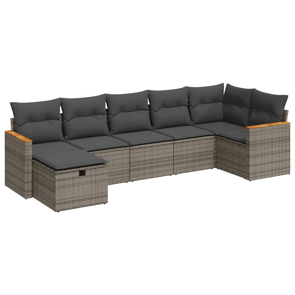 Set Divani da Giardino 7 pz con Cuscini Grigio in Polyrattan | homemem39