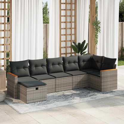 Set Divani da Giardino 7 pz con Cuscini Grigio in Polyrattan | homemem39