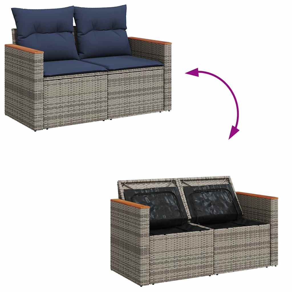 Set Divani da Giardino 7 pz con Cuscini Grigio in Polyrattan | homemem39