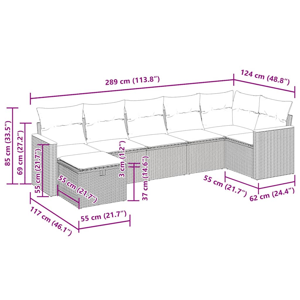 Set Divani da Giardino 7 pz con Cuscini Grigio in Polyrattan | homemem39