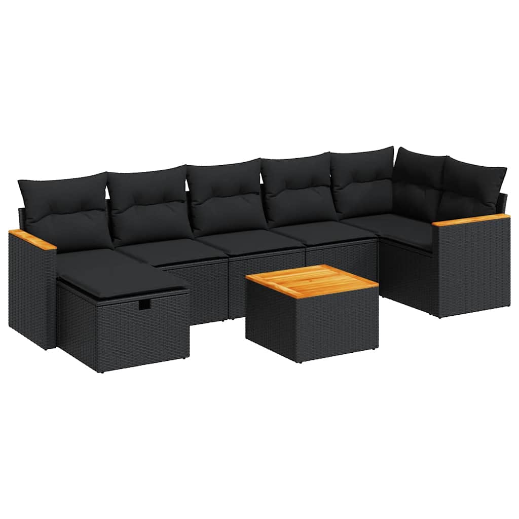 Set Divani da Giardino con Cuscini 8 pz Nero in Polyrattan | homemem39