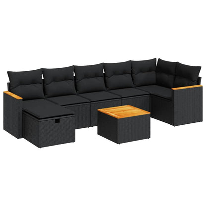 Set Divani da Giardino con Cuscini 8 pz Nero in Polyrattan | homemem39
