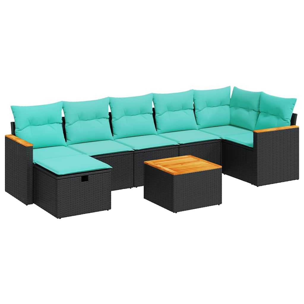 Set Divani da Giardino con Cuscini 8 pz Nero in Polyrattan | homemem39