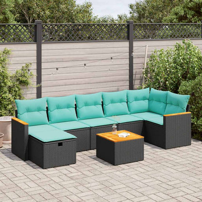 Set Divani da Giardino con Cuscini 8 pz Nero in Polyrattan | homemem39