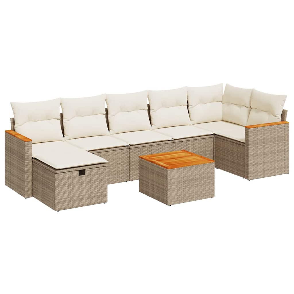 Set Divano da Giardino 8 pz con Cuscini Beige in Polyrattan | homemem39