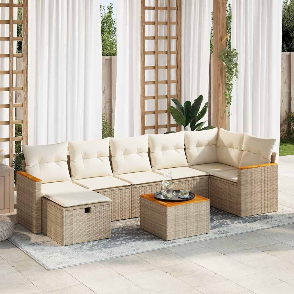 Set Divano da Giardino 8 pz con Cuscini Beige in Polyrattan | homemem39