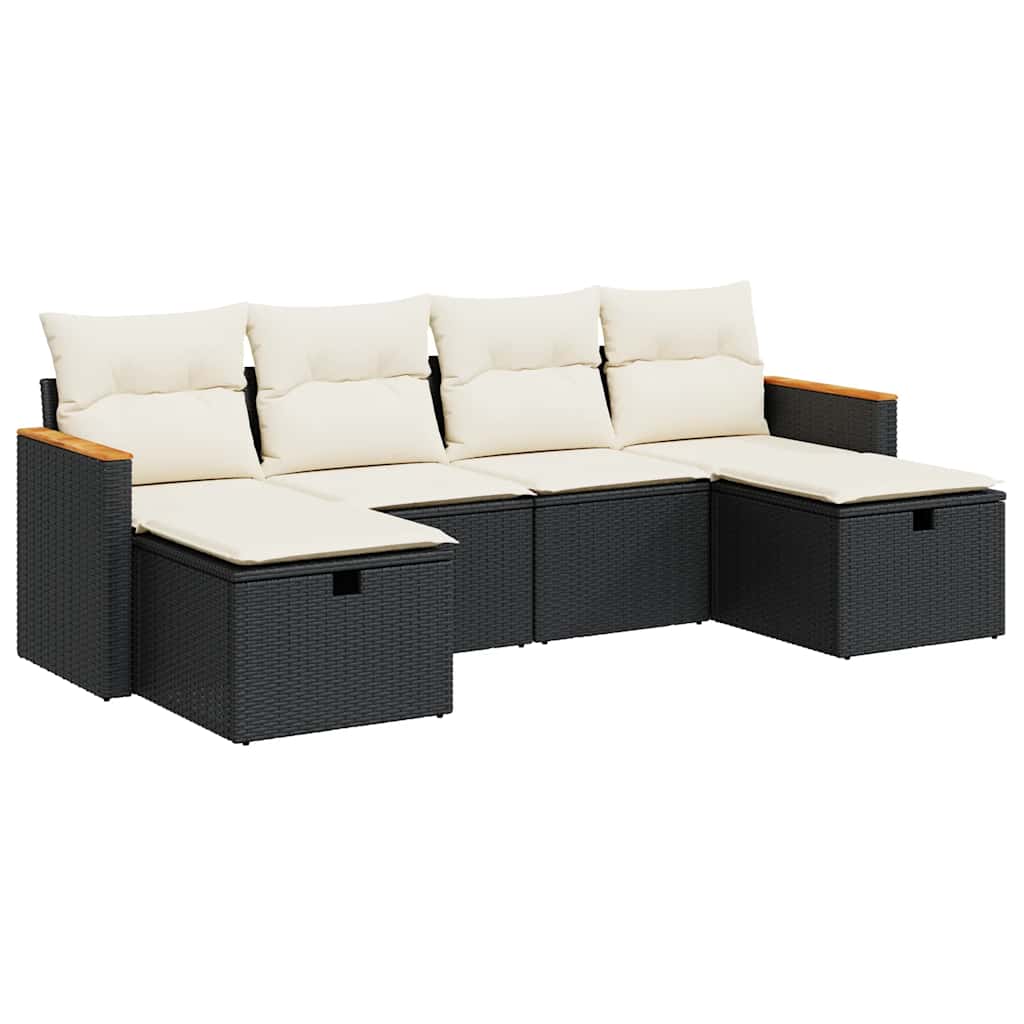 Set Divano da Giardino 6 pz con Cuscini Nero in Polyrattan - homemem39