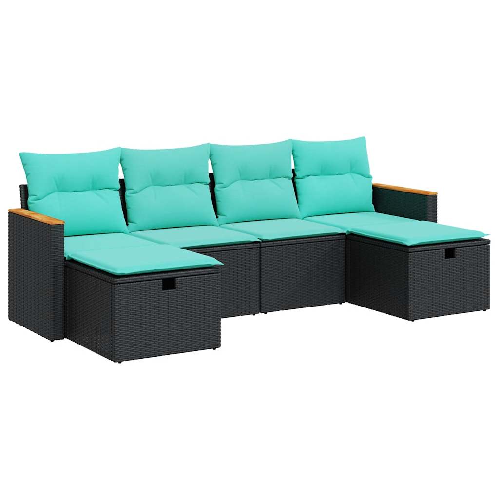 Set Divano da Giardino 6 pz con Cuscini Nero in Polyrattan | homemem39