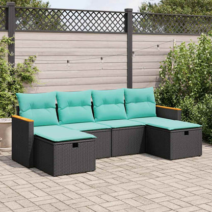 Set Divano da Giardino 6 pz con Cuscini Nero in Polyrattan | homemem39