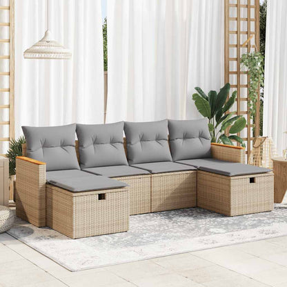 Set Divano da Giardino 6 pz con Cuscini Beige in Polyrattan - homemem39