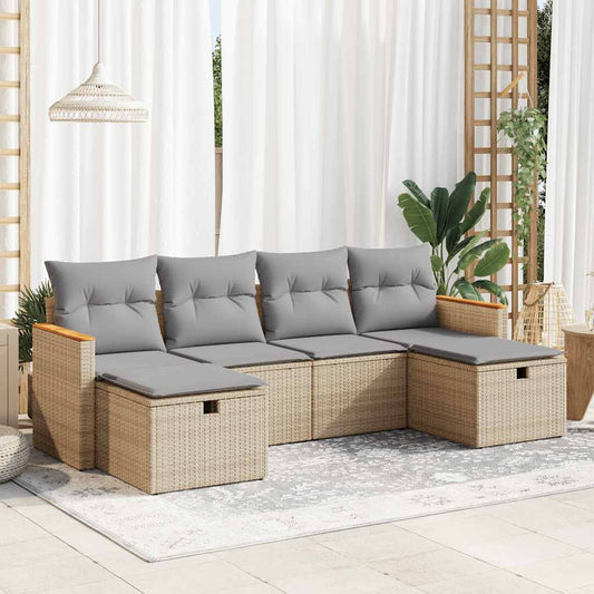 Set Divano da Giardino 6 pz con Cuscini Beige in Polyrattan - homemem39