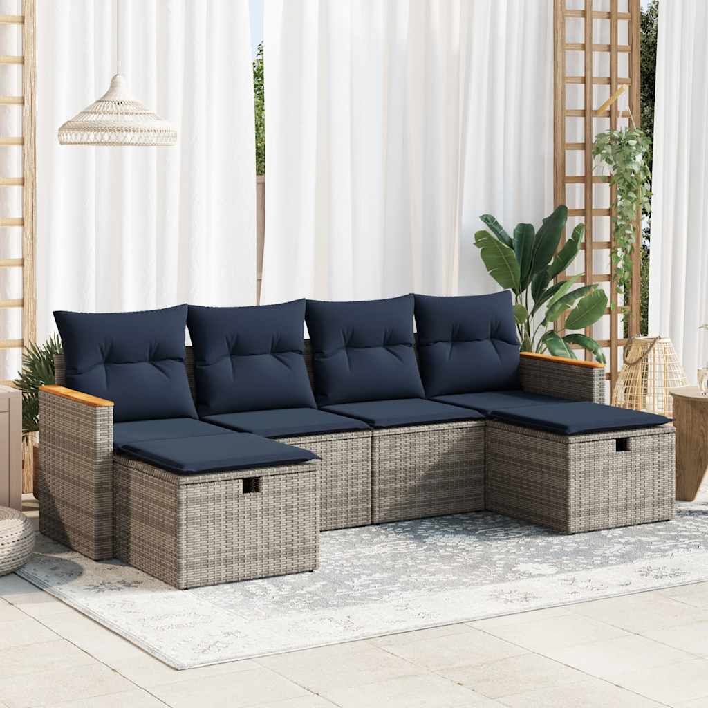 Set Divano da Giardino 6 pz con Cuscini Grigio in Polyrattan | homemem39