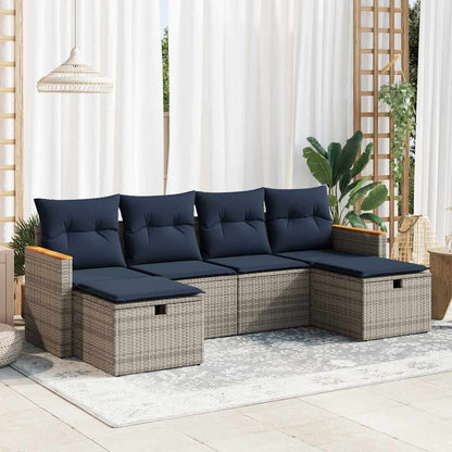 Set Divano da Giardino 6 pz con Cuscini Grigio in Polyrattan | homemem39