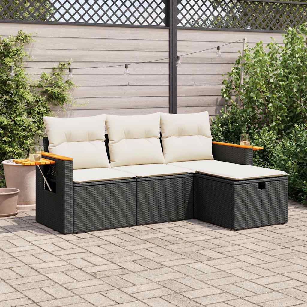 Set Divani da Giardino 4 pz con Cuscini Nero in Polyrattan - homemem39