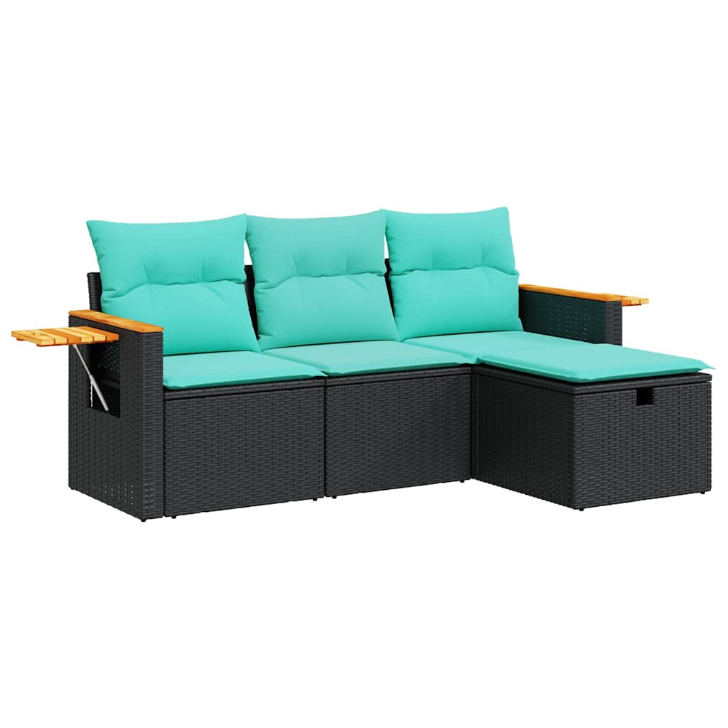 Set Divani da Giardino 4 pz con Cuscini Nero in Polyrattan | homemem39