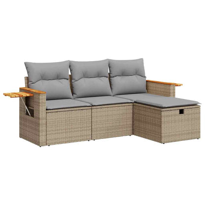 Set Divano da Giardino 4 pz con Cuscini Beige in Polyrattan - homemem39