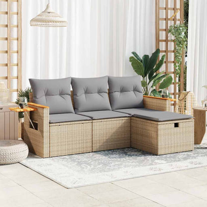 Set Divano da Giardino 4 pz con Cuscini Beige in Polyrattan - homemem39
