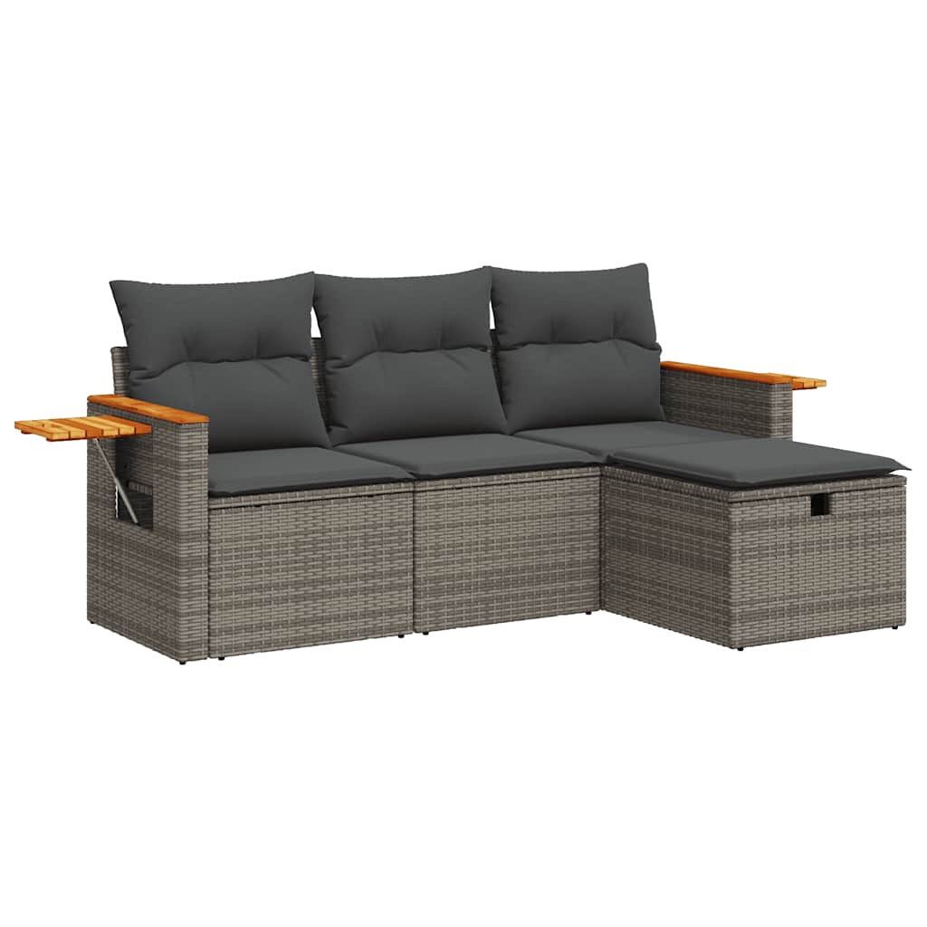 Set Divani da Giardino 4 pz con Cuscini in Polyrattan Grigio | homemem39