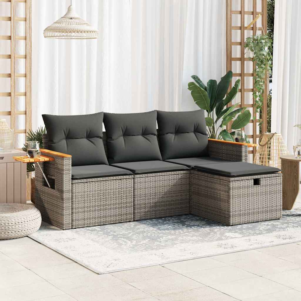 Set Divani da Giardino 4 pz con Cuscini in Polyrattan Grigio | homemem39