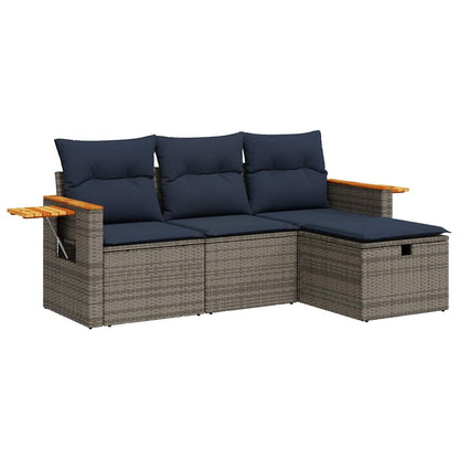 Set Divani da Giardino 4 pz con Cuscini in Polyrattan Grigio | homemem39