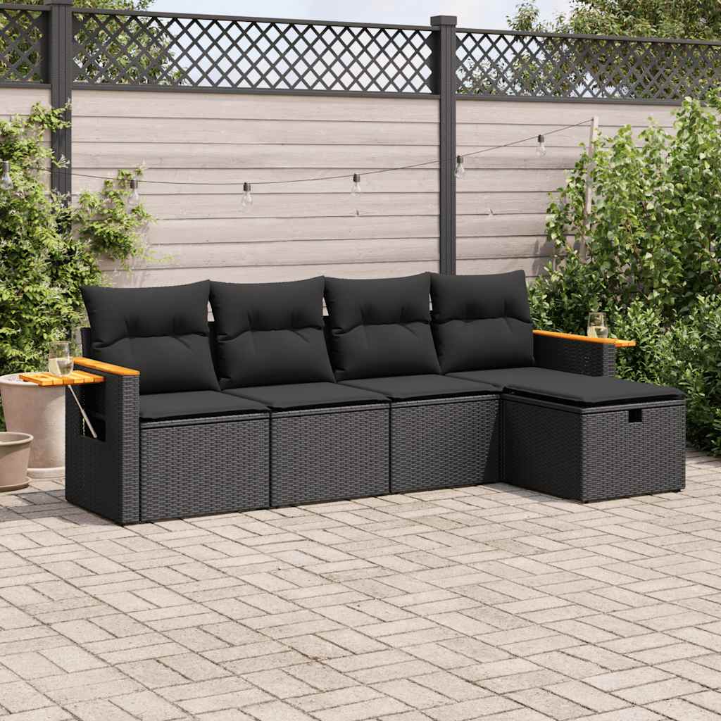 Set Divani da Giardino 5 pz con Cuscini in Polyrattan Nero | homemem39