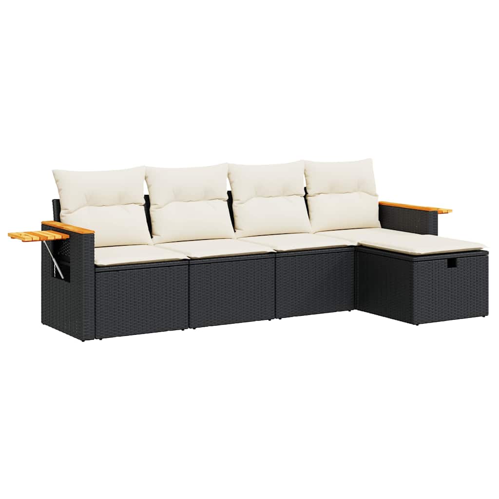 Set Divani da Giardino 5 pz con Cuscini in Polyrattan Nero - homemem39