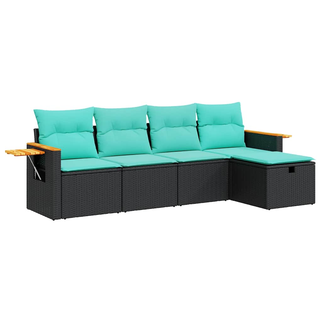 Set Divani da Giardino 5 pz con Cuscini in Polyrattan Nero | homemem39