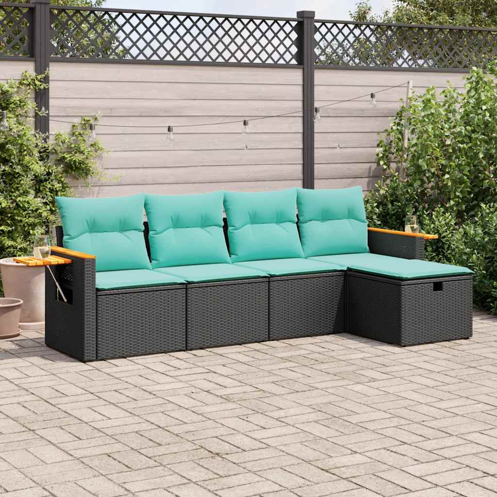 Set Divani da Giardino 5 pz con Cuscini in Polyrattan Nero | homemem39