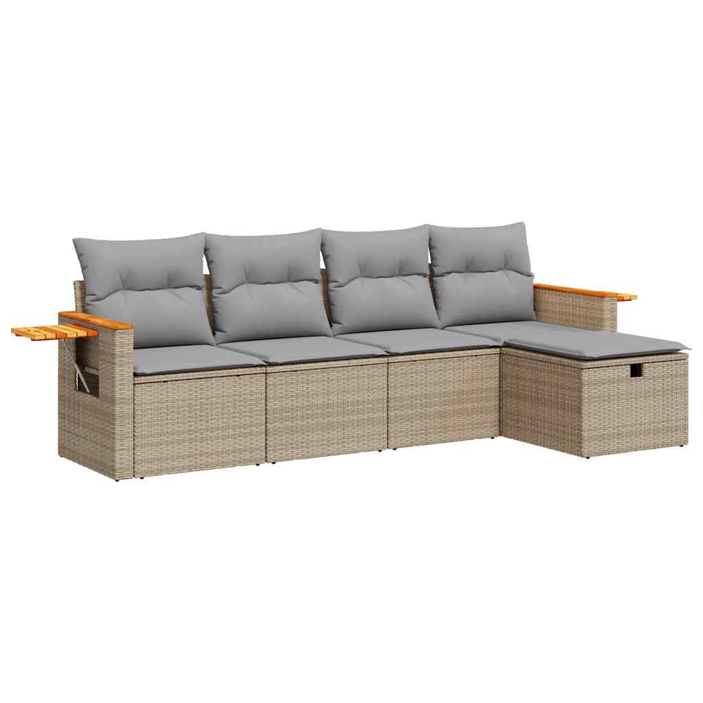 Set Divano da Giardino 5 pz con Cuscini Beige in Polyrattan - homemem39