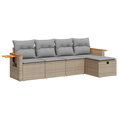 Set Divano da Giardino 5 pz con Cuscini Beige in Polyrattan - homemem39