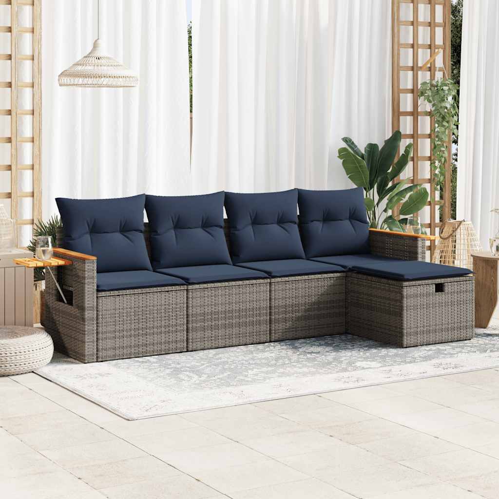 Set Divano da Giardino 5 pz con Cuscini Grigio in Polyrattan | homemem39