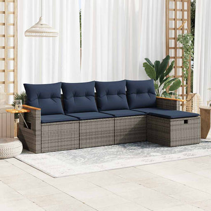 Set Divano da Giardino 5 pz con Cuscini Grigio in Polyrattan | homemem39