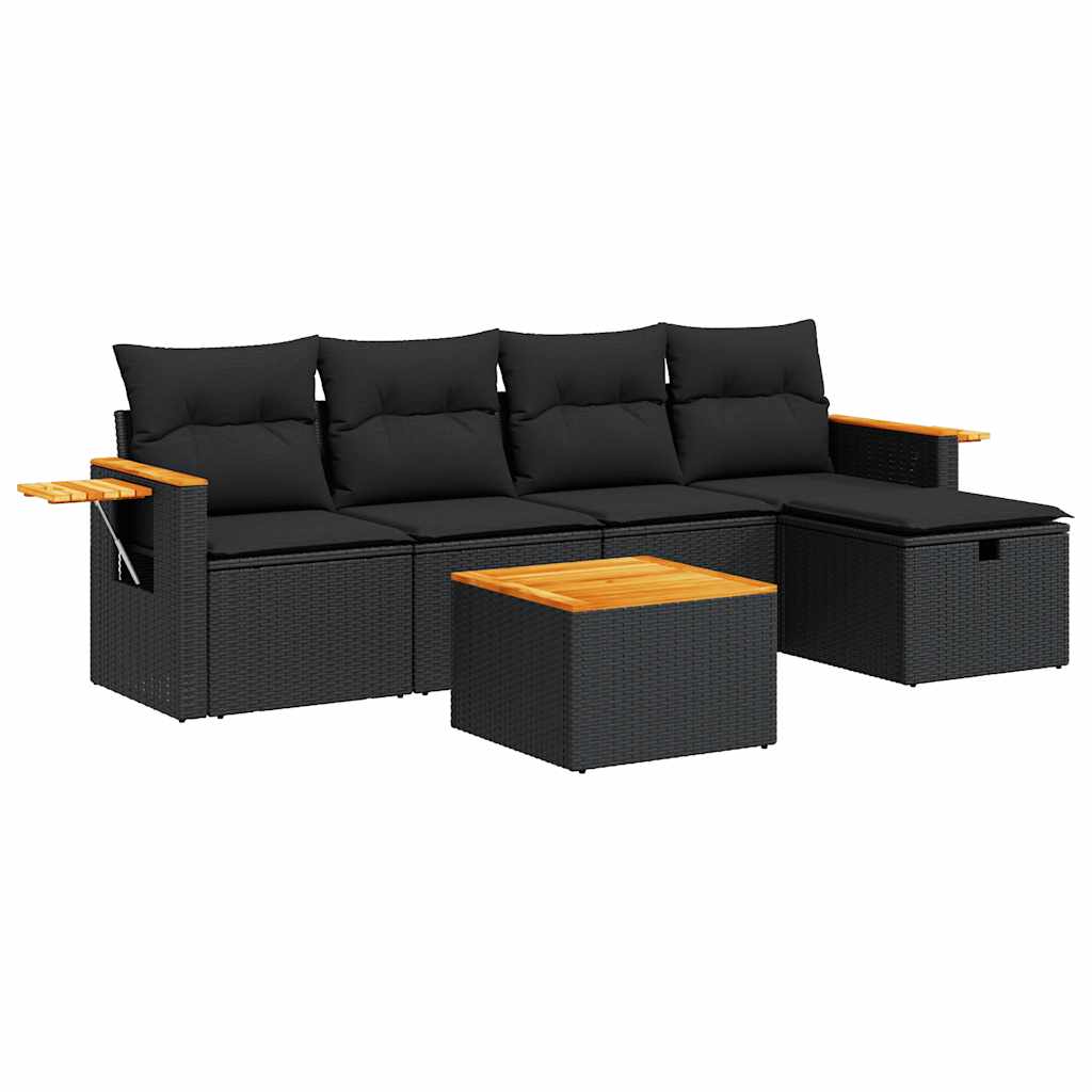 Set Divano da Giardino 6 pz con Cuscini Nero in Polyrattan | homemem39
