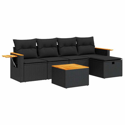Set Divano da Giardino 6 pz con Cuscini Nero in Polyrattan | homemem39