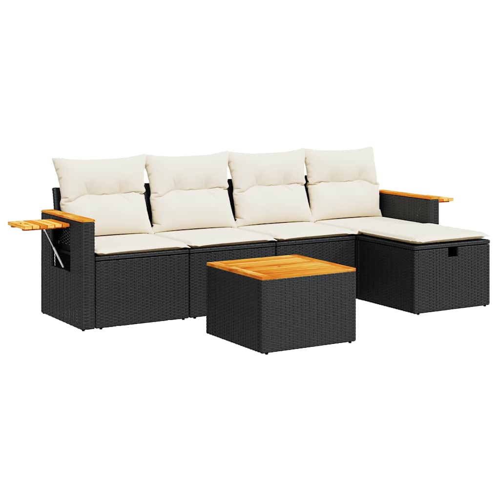 Set Divano da Giardino 6 pz con Cuscini Nero in Polyrattan - homemem39